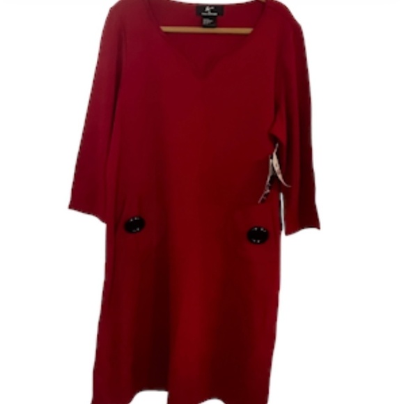 Nina Leonard Dress XL Red Midi Holiday Festive Mature Preppy 80s Classic Retro - Picture 1 of 11